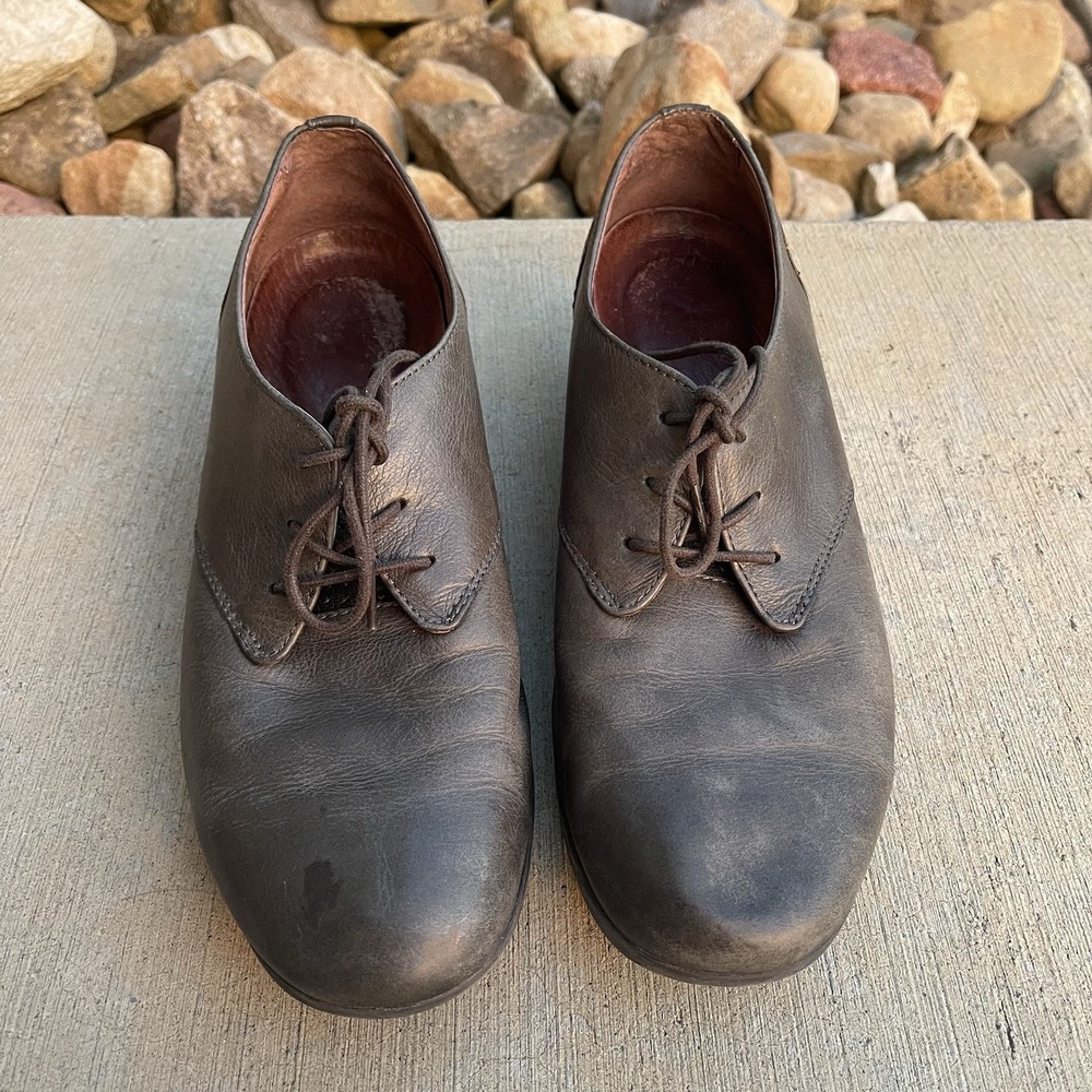 Dansko Louise Size 8 Burnished Nappa Leather Oxford Laced EU 38 Gray Green